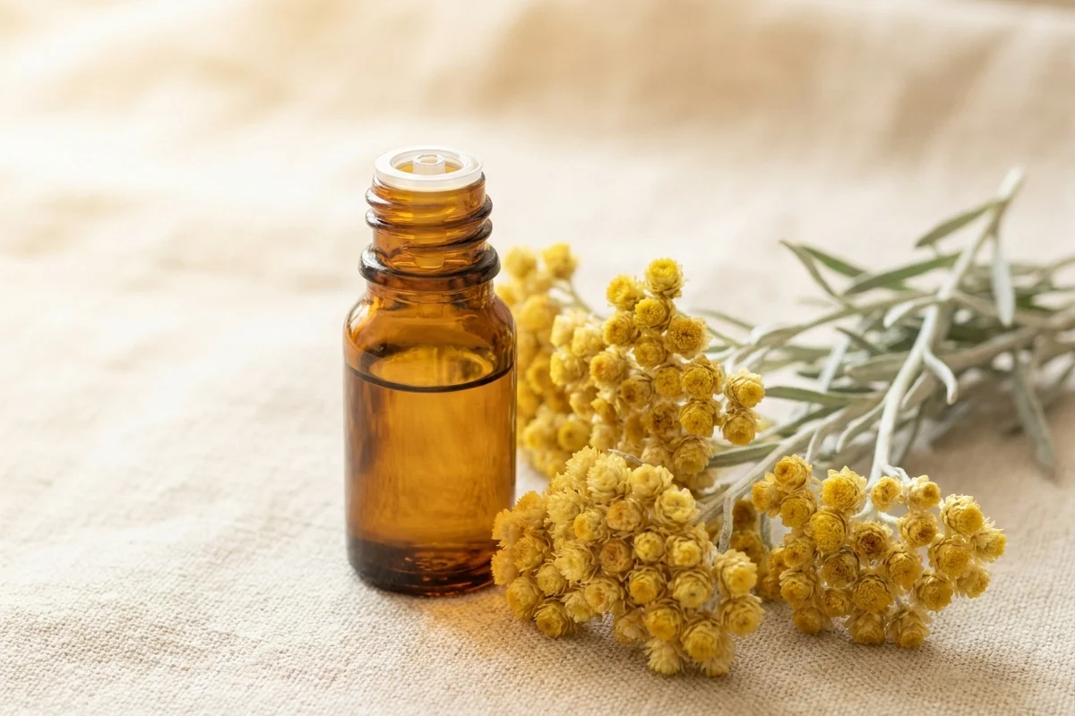 Amber vijala (10ml) sa eteričnim uljem smilja i bundle Helichrysum italicum